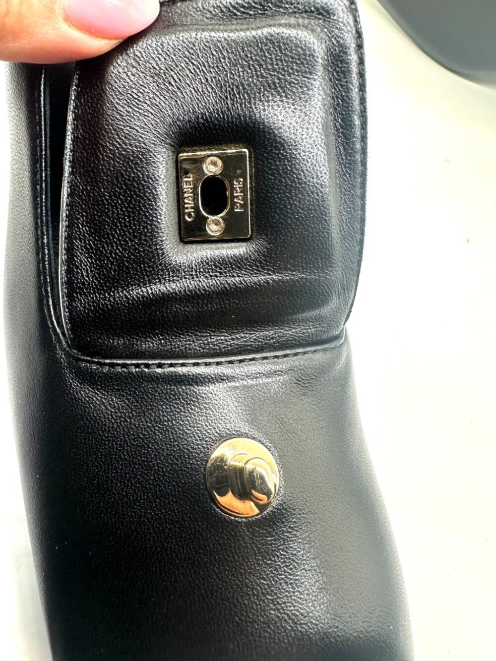 CHANEL 26S Leather Square Toe Turnlock CC Block Heels Pumps Shoes Black Ivory - Picture 13 of 16